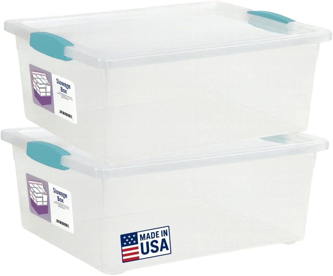 Tribello Plastic Storage Containers, 12 Qt, Clear with Lids, 2 Pack, Made in USA (Deep – 14 x 11 x 6)