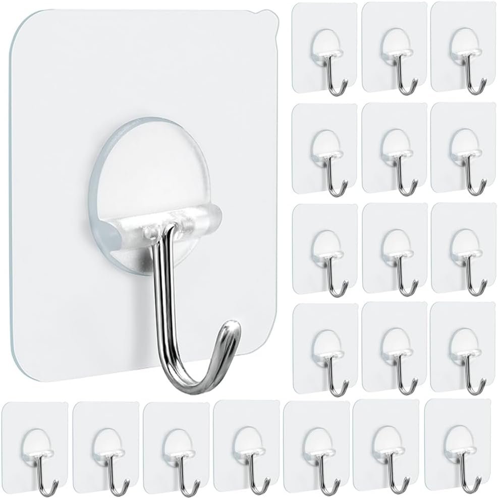 FOTYRIG Adhesive Hooks 15lb(Max) 180 Degree Rotating Heavy Duty Sticky Wall Hooks for Hanging Space Saving Towel Hooks Holder Seamless Stick on Bathroom Kitchen Office Outdoors-20 Packs