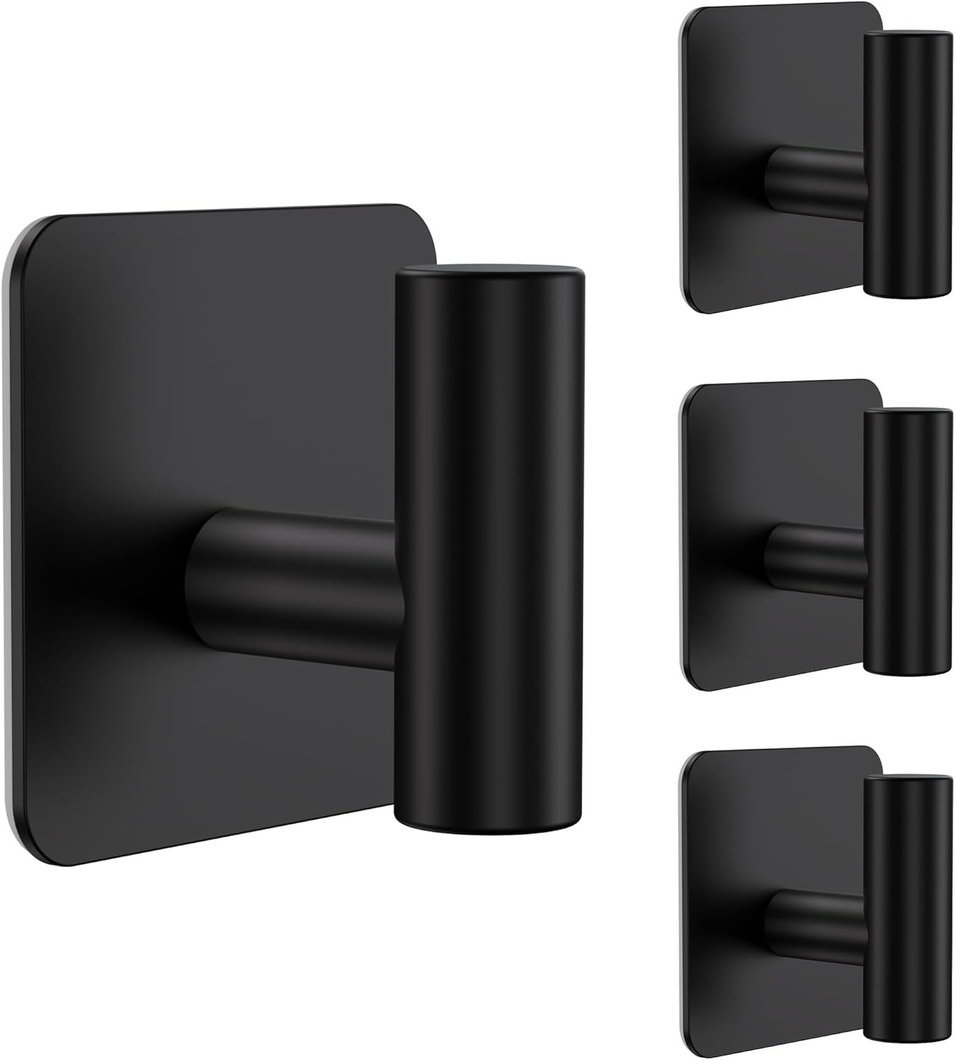 4 Pack Large Heavy Duty Wall Hooks – 26lb Max, Stainless Steel Adhesive Towel Hook, Shower Hooks for Hanging Towel, Coat, Robe, Wall Hook for Use in Bathroom, Kitchen and Door, Matte Black