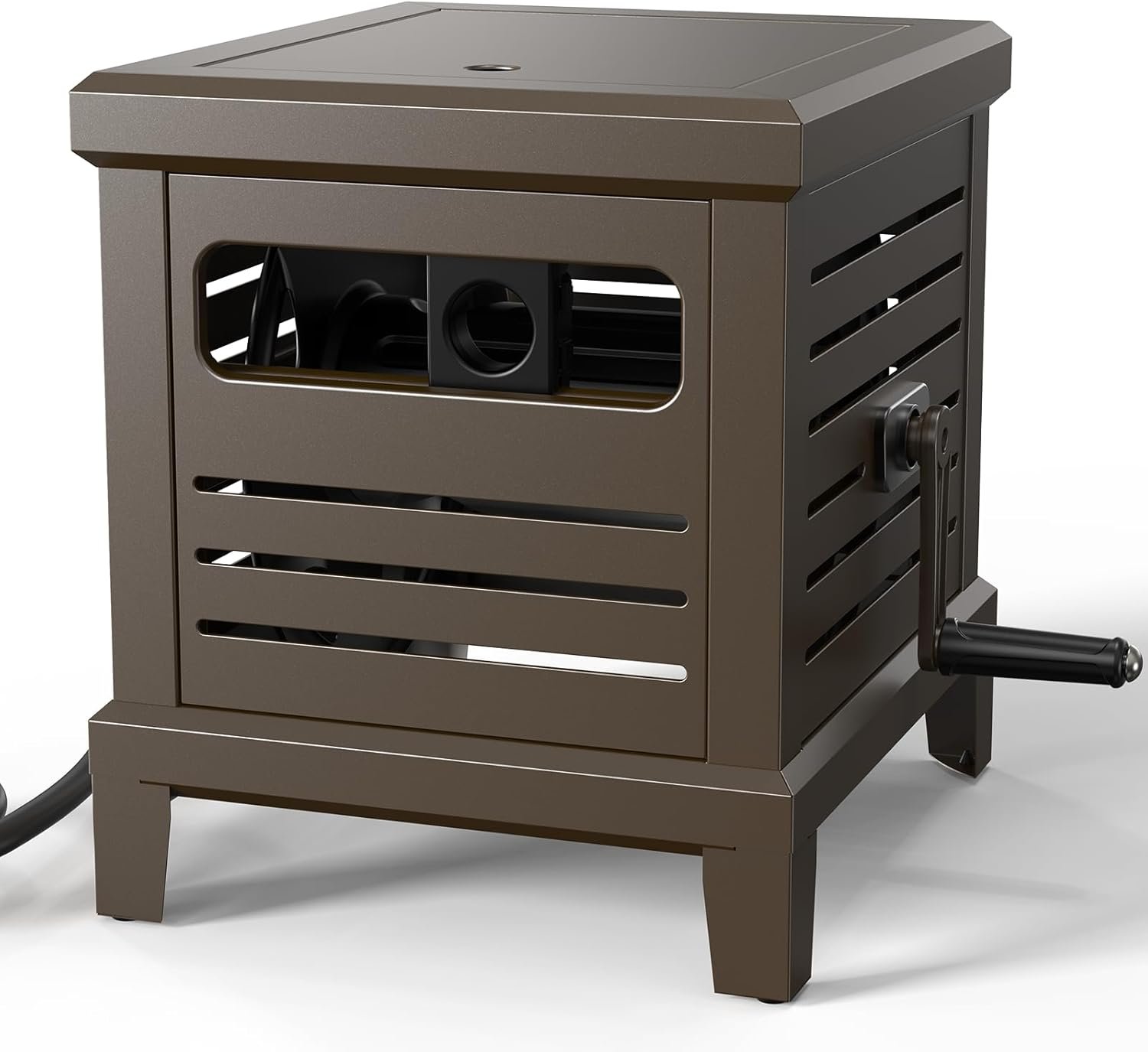 Hose Reel, Heavy Duty Hose Reel Box Hideaway Holds 100 ft x 5/8″ Hose, Never-Leak System, Manual Crank Handle, Hose Guide, Stable Foot Pedal, Ideal for Yards, Patios, and Garden Sheds