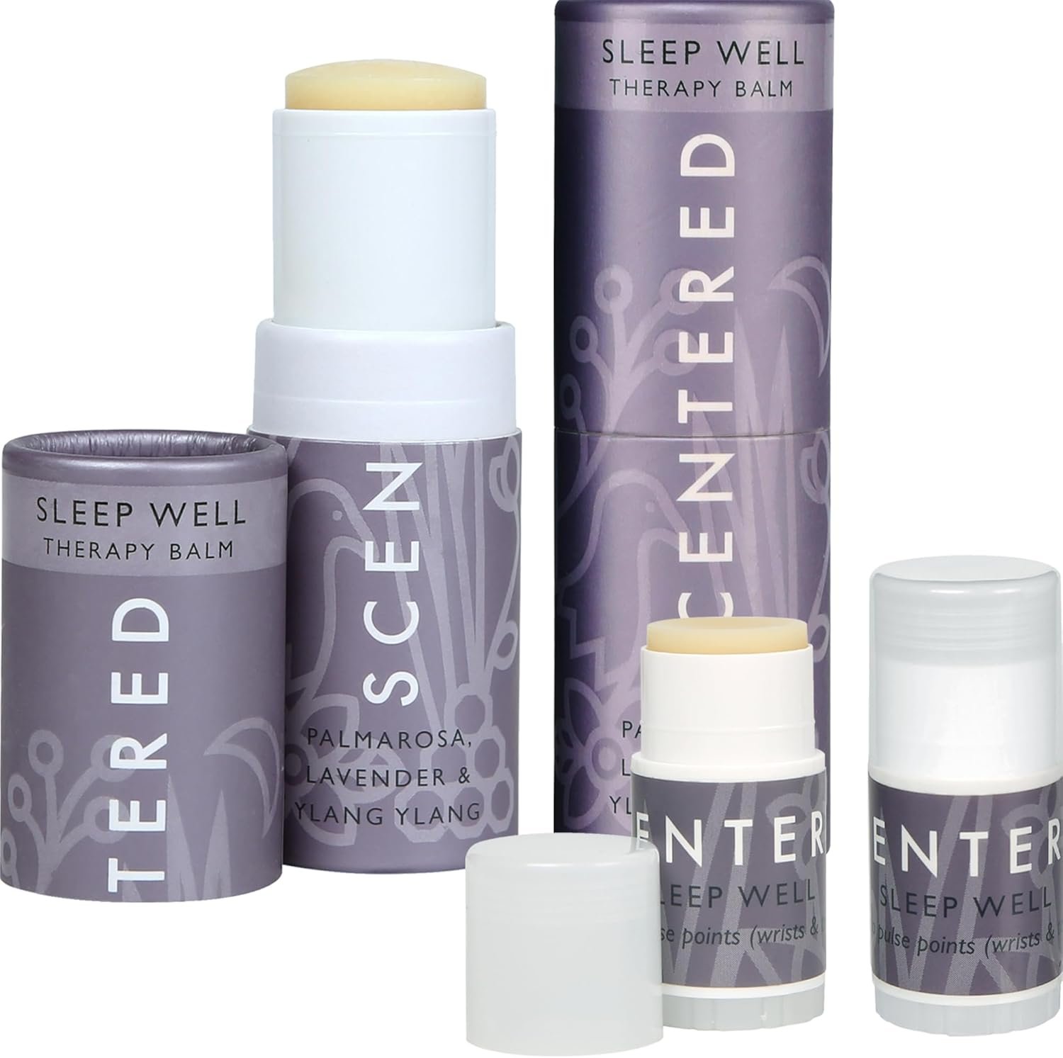 Scentered Sleep Well Aromatherapy Essential Oils Balm Saver Bundle – 2 x 5g Balms & 2 x Mini Travel Balms – for Restful Sleep – Natural Blend of Lavender, Chamomile, Ylang Ylang
