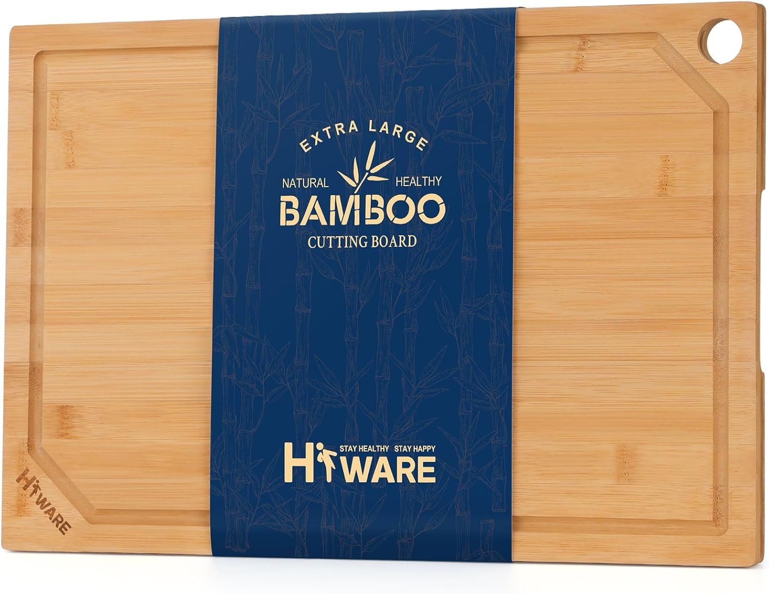 Hiware Extra Large Bamboo Cutting Board for Kitchen, Heavy Duty Wood Cutting Board with Juice Groove, 100% Organic Bamboo, Pre Oiled, 18″ x 12″