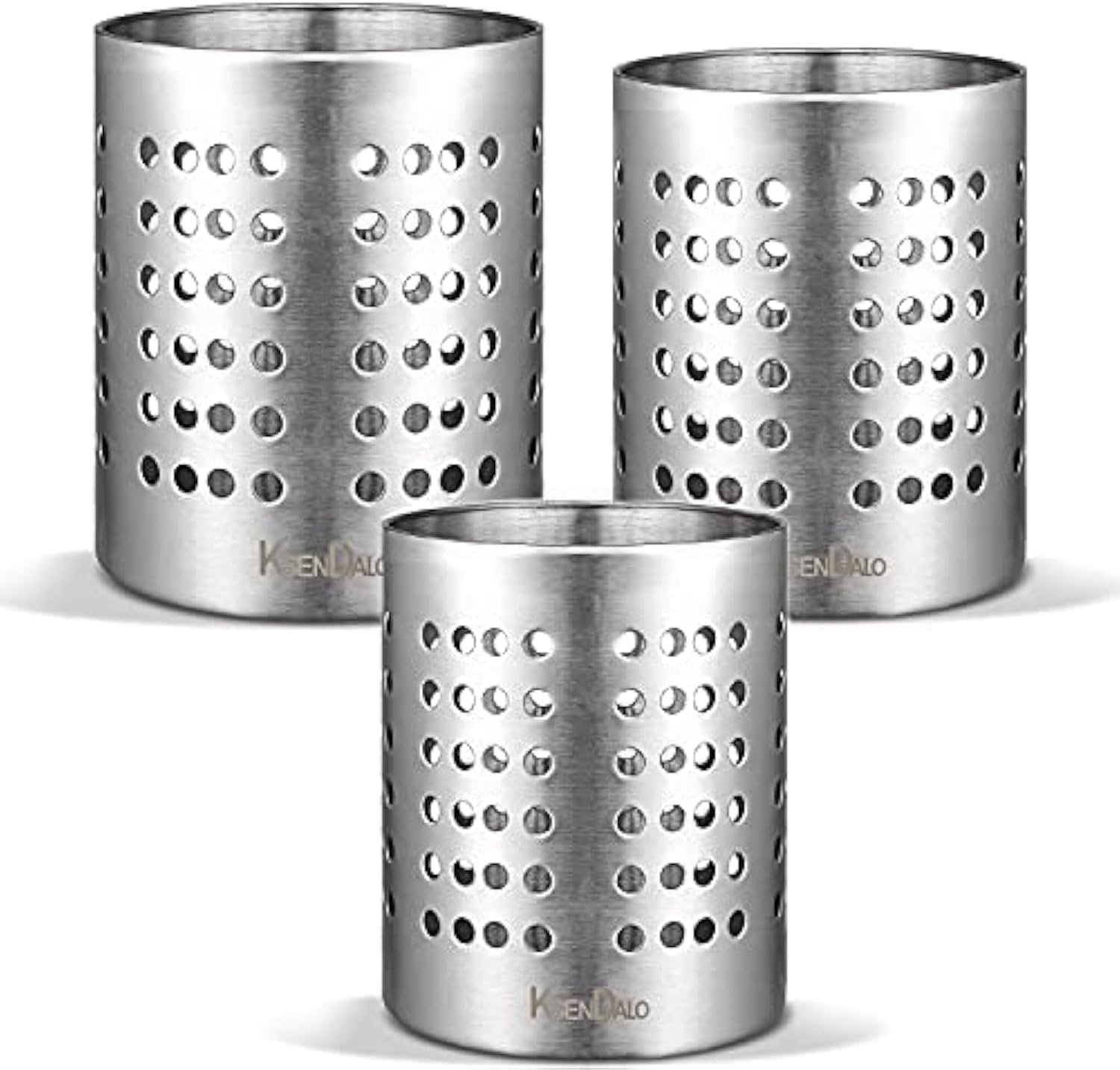 KSENDALO Metal Utensil Holder Set, Small SUS304 Steel Utensil Holder Flatware Silverware Spatulas Utensils Drying Rack for Kitchen Countertop, Kitchen Home Office Organizers ,Silver (3 Pack)