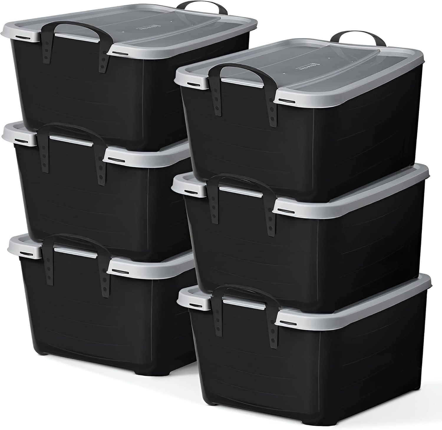 Life Story 6 Pack Heavy Duty Stackable Storage Bin, 55 Quart Home Organizer, Versatile Lightweight Locking Bins with Carrying Handles, Black/Gray