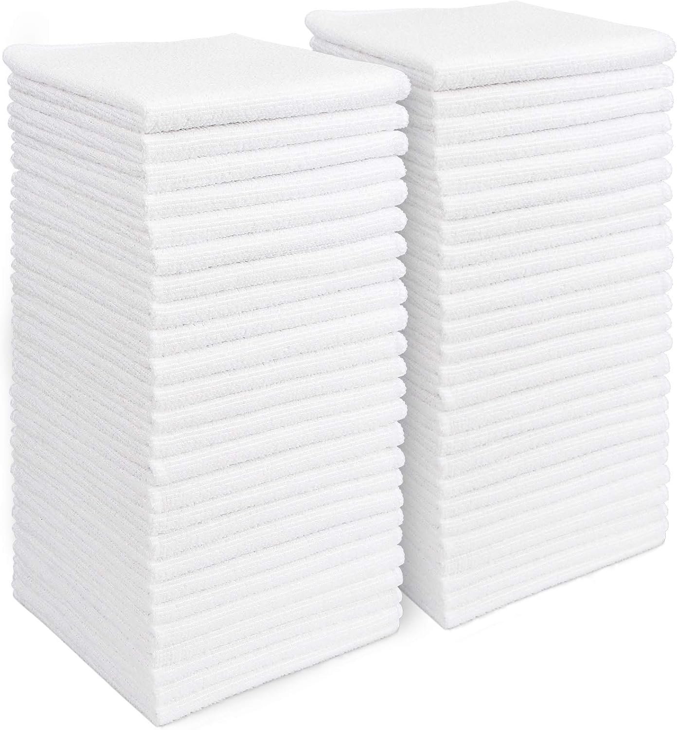 AIDEA Microfiber Cleaning Cloth White 50PK, Microfiber Towels for Cars, Lint Free Rags, Kitchen Towels Dusting Cloth, Bar Rags for Cleaning, Wash Cloth, Dish Cloths White, 11.5″x 11.5″