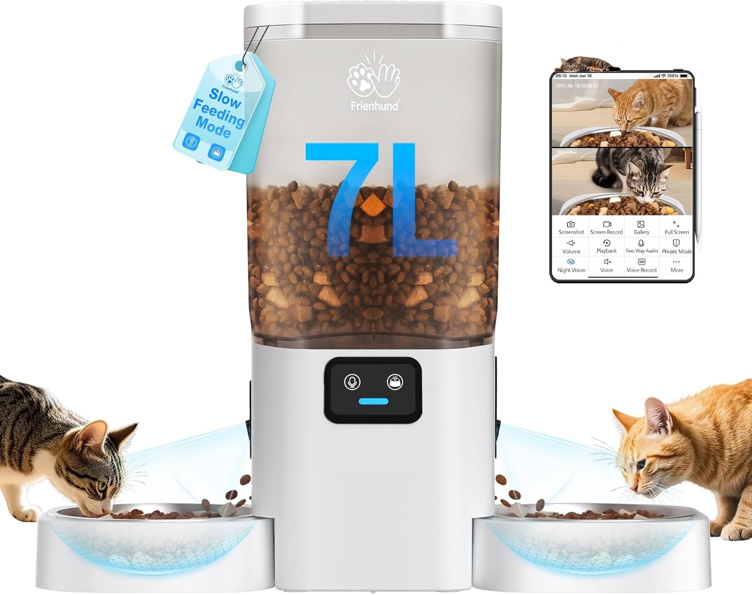 Automatic Cat Feeder with Two HD Camera for 2 Cats: 7L Automatic Dog Feeder with Night Vision & Slow Feed, 5G WiFi Auto Cat Food Dispenser for Multiple Pet, Detachable for Cleaning – 29 Cup