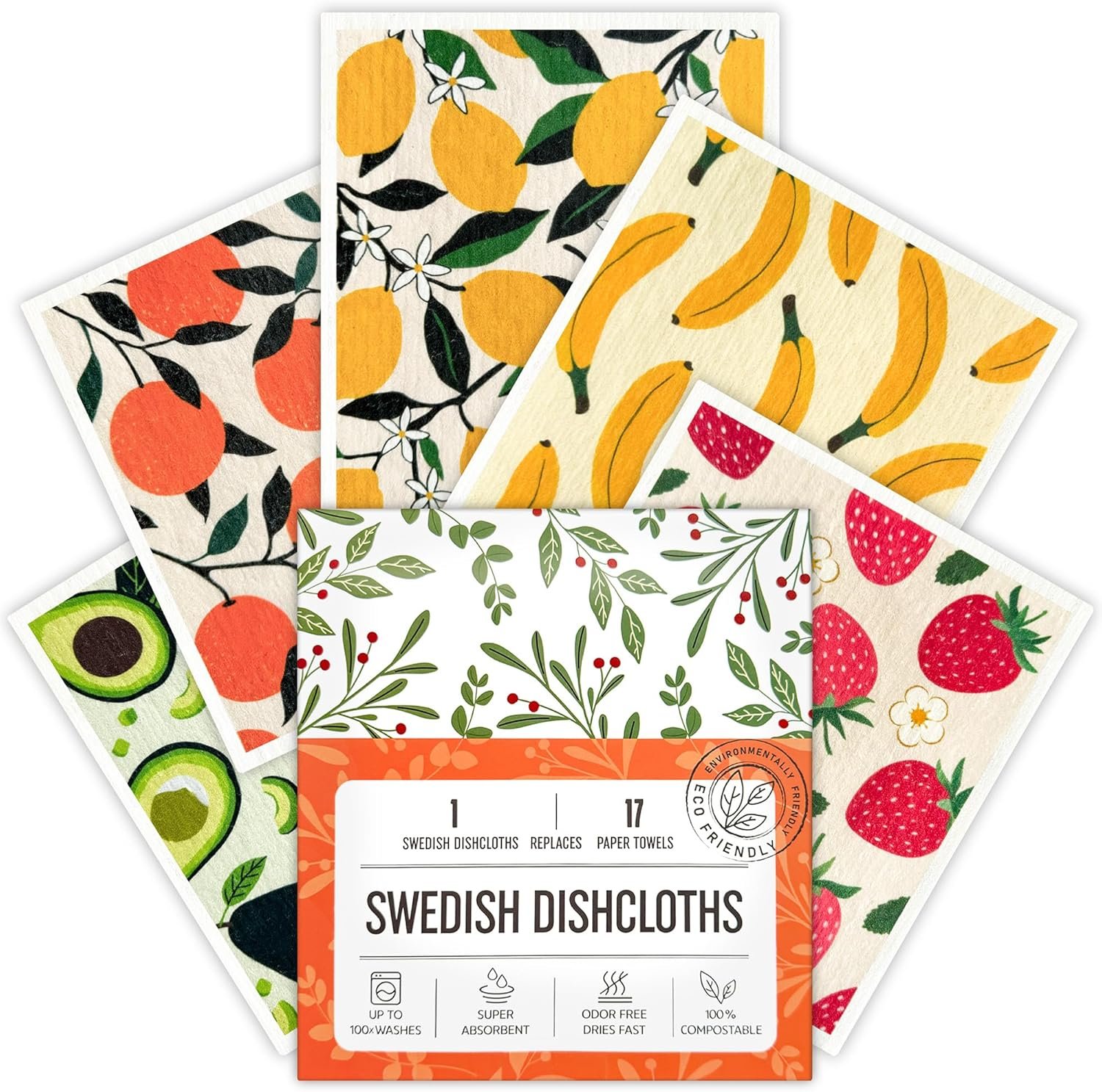 Swedish Dishcloths for Kitchen, Swedish Dish Cloths 5 Pack, Super Absorbent Reusable Paper Towels Washable, Biodegradable, Quick Drying, Dishwasher Safe