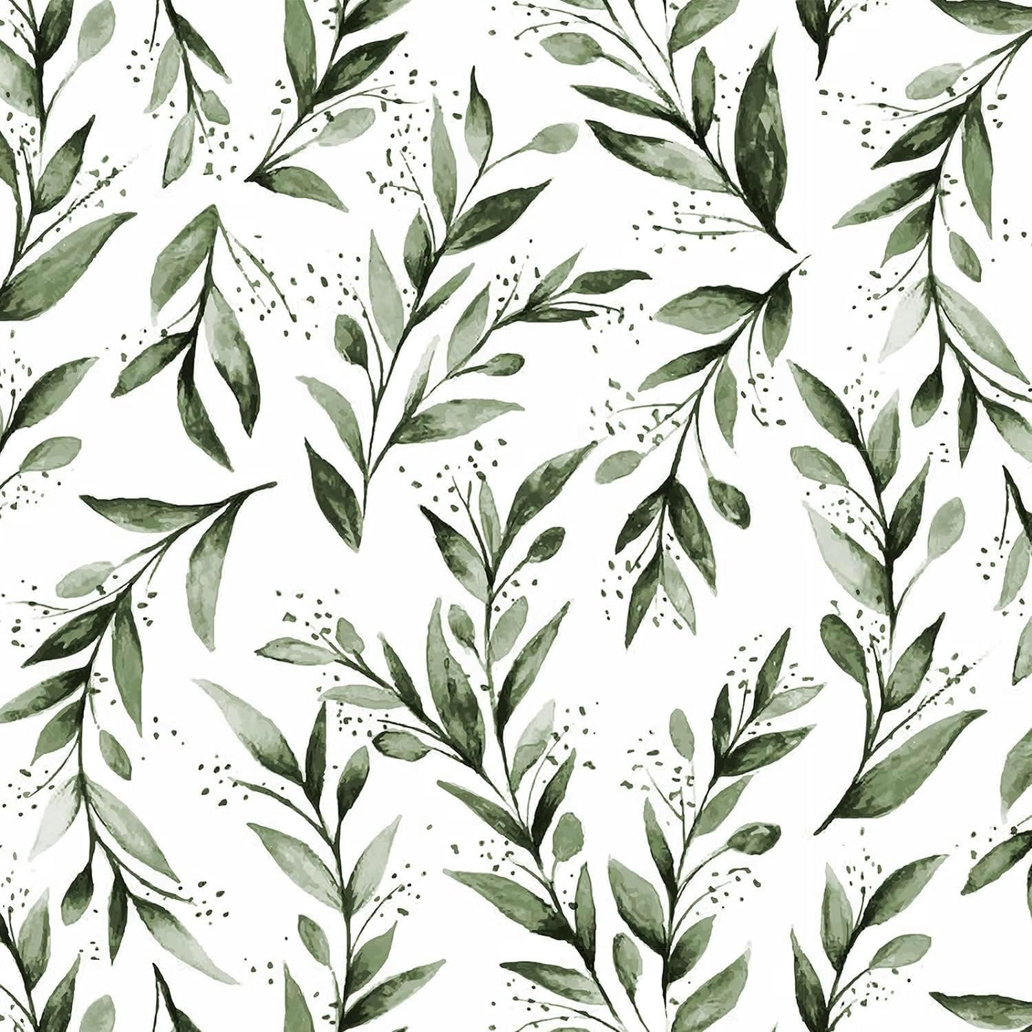 Livebor Green Leaf Wallpaper Peel and Stick Olive Leaf Contact Paper 17.7inch x 118.1inch Green Peel and Stick Wallpaper Modern Farmhouse Wall Paper for Bathroom Neutral Sage Decorative Vinyl