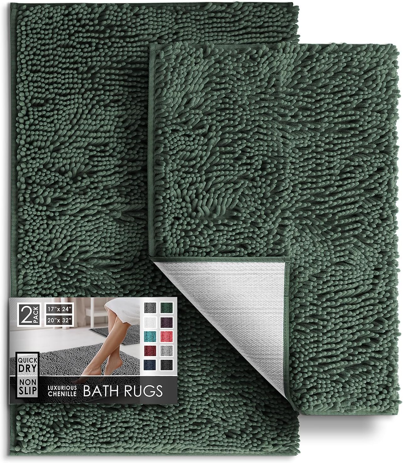Hearth & Harbor Bathroom Rugs, Chenille Bath Mat – Machine Washable Bath Mats for Bathroom Non-Slip Backing Rubber, Quick Dry Bathroom Mat