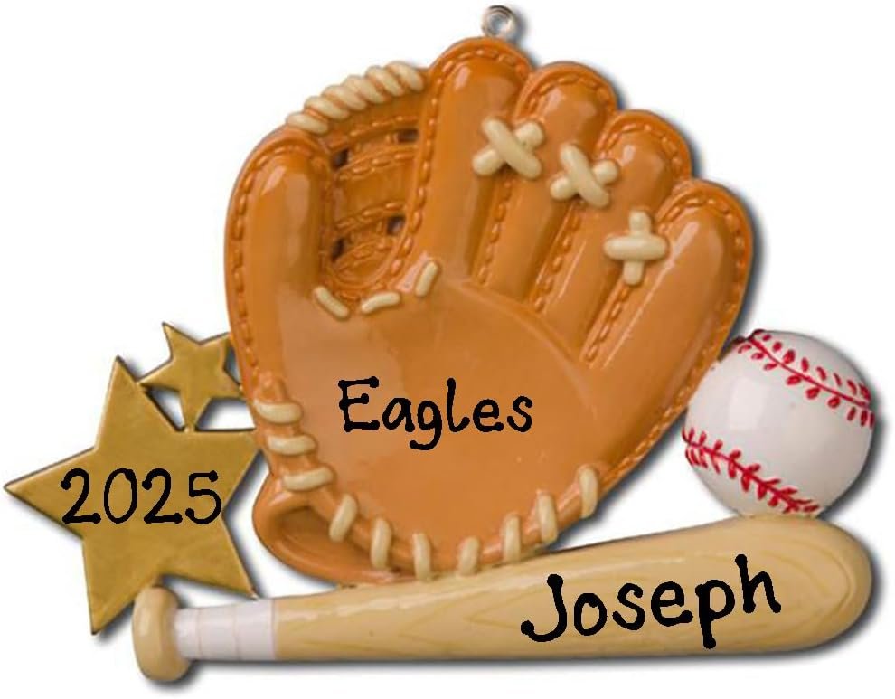 Baseball Glove and Bat Personalized Christmas Ornament 2025 | Custom Writing Names Ornament
