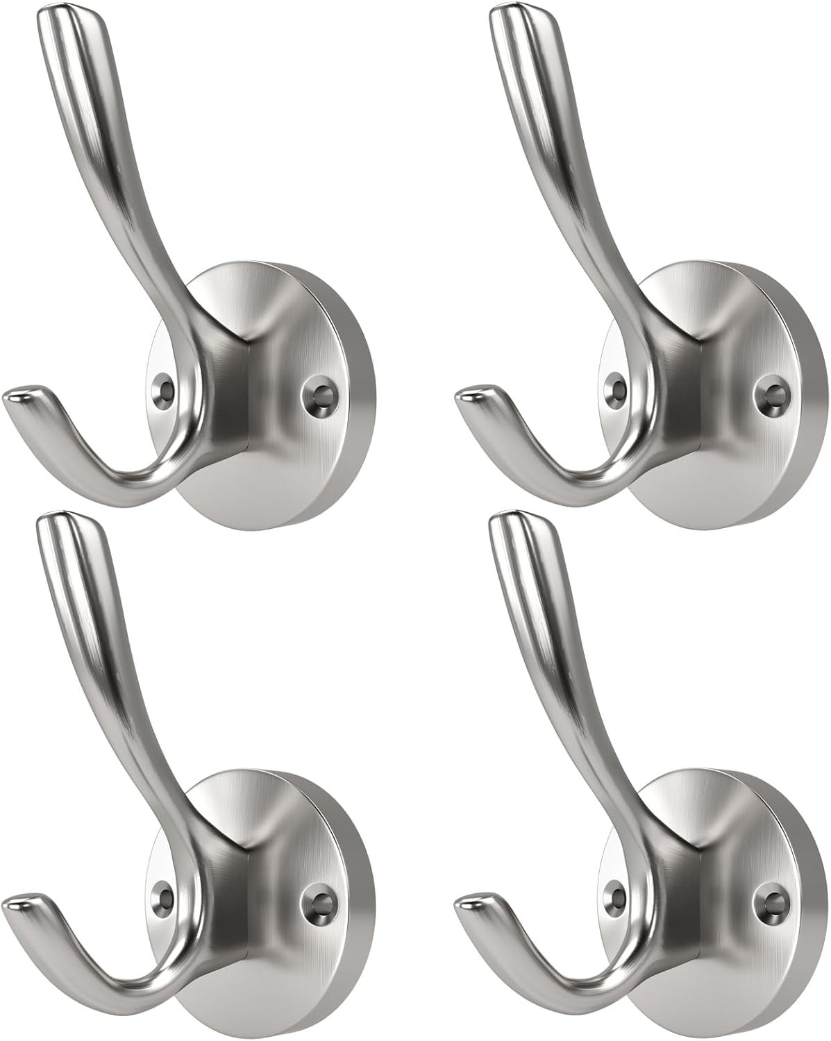 ZUONAI Brushed Nickel Towel Hooks for Bathrooms Wall Mounted 4 Pack Brushed Nickel Coat Hooks Heavy Duty Towel Wall Hooks for Coats Robes Hats Bath Entryway Cubicle Kitchen