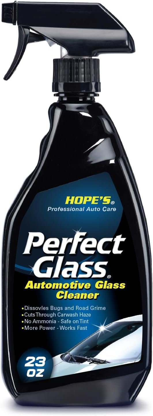 HOPE’S Perfect Glass Automotive Glass Cleaner – Streak-Free, Tint Safe Car Cleaner for Glass, Acrylic, Windows, Mirrors, Windshield – No-Residue – Removes Smudges, Road Grime – 23 Fl Oz, Pack of 1