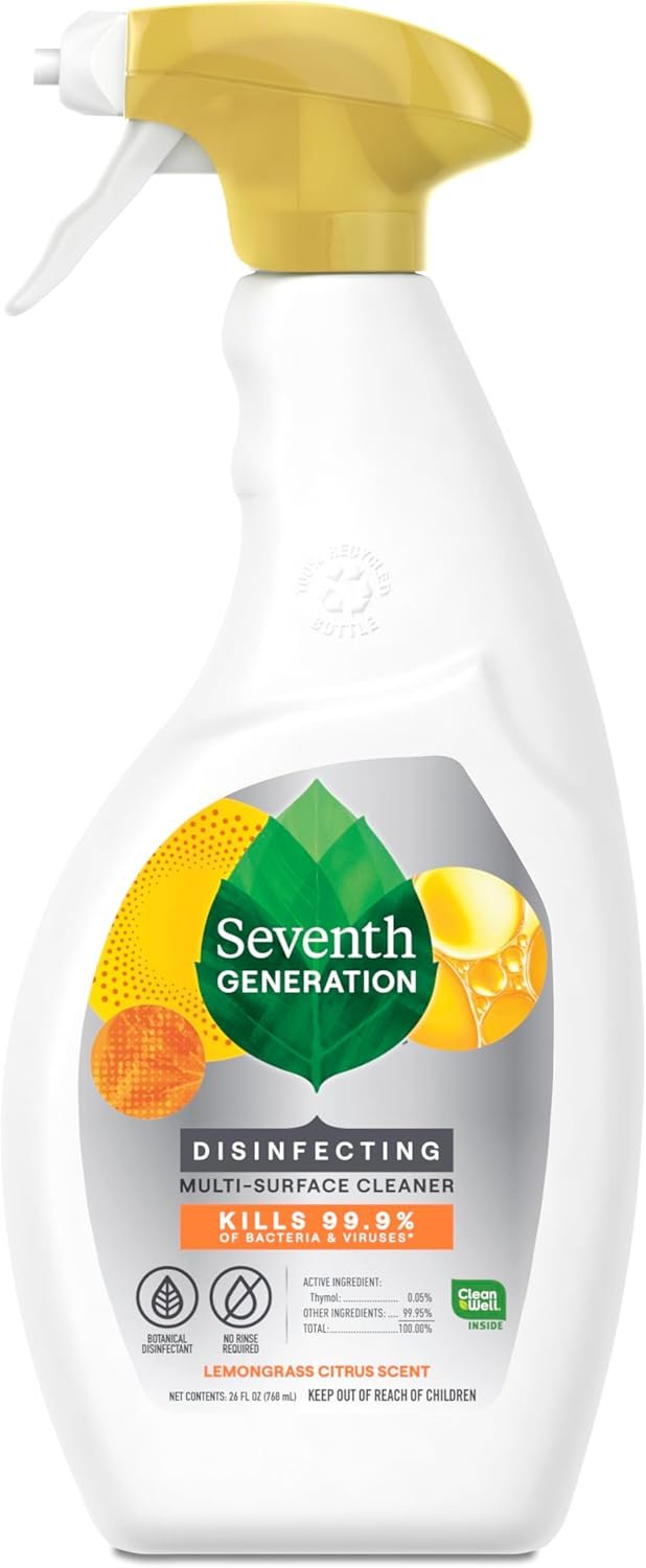 Seventh Generation Disinfecting Spray Multi Purpose Cleaner Lemongrass Citrus Disinfectant Cleaner 26 oz (Packaging May Vary)
