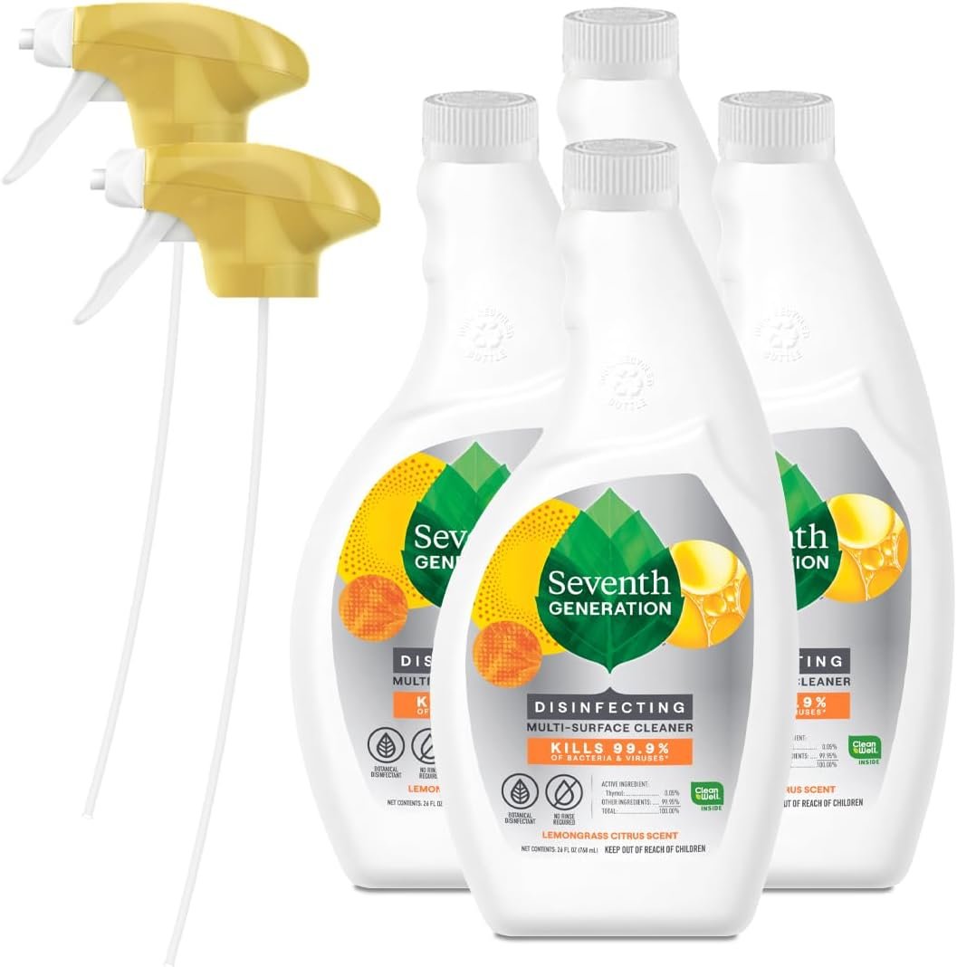 Seventh Generation Lemongrass Citrus Disinfecting Multi-Surface Cleaner – 26 Oz, Pack of 4