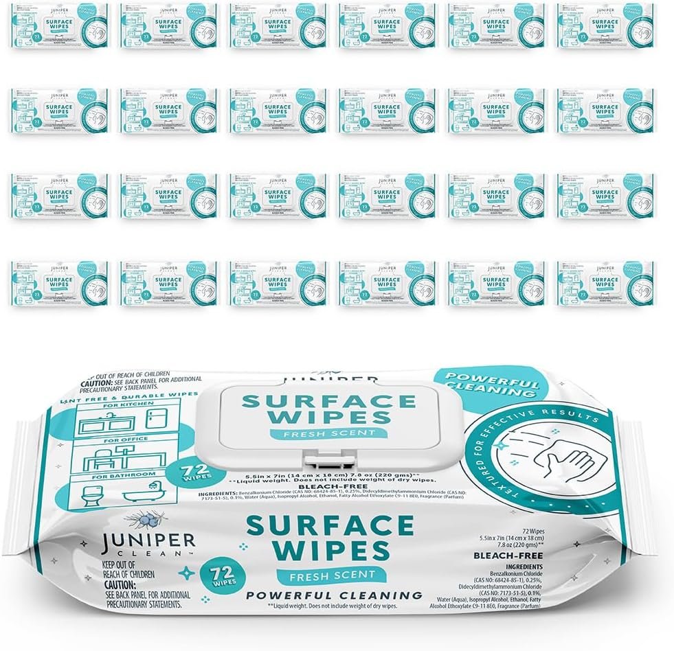 24 Pack Surface Cleaning Wipes Bleach Free, All-Purpose Cleaner for Bathroom, Kitchen, Office, 1728 Count Soft Flow, Fresh Scent, Bleach Free, Lint Free, Durable