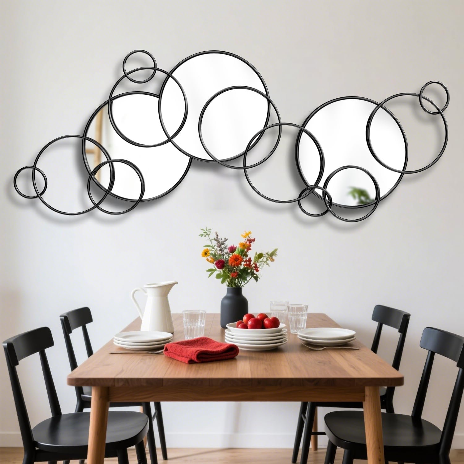 Wall Mirror Decorative, Large Decorative Mirrors for Wall Decor, Round Black Mirror Wall Art, Wall Mirrors for Living Room, Entryway, Bedroom, Dining Room Kitchen 45”x25.5”