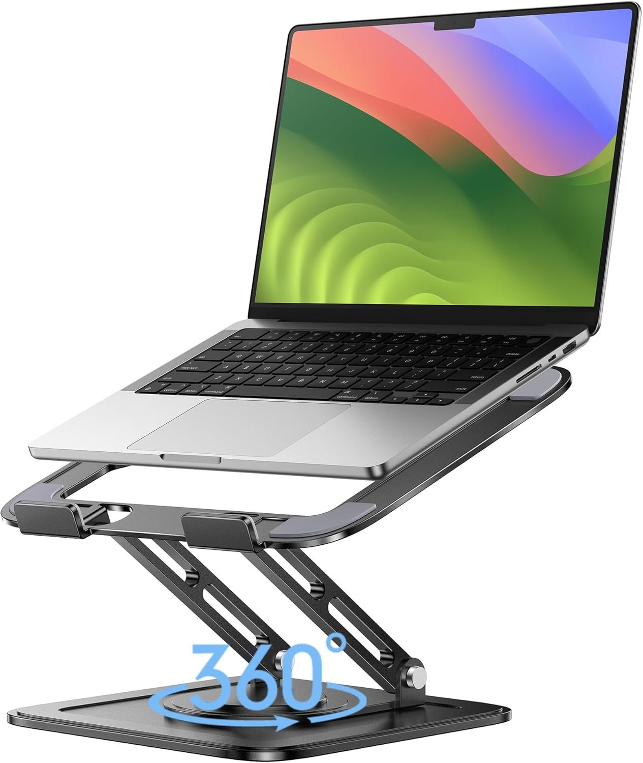 Adjustable Laptop Stand, Computer Stand with 360 Rotating Base, Ergonomic Laptop Riser Mount for Desk Foldable Protable Computer Desk Fits with MacBook Pro Air (10-16″) – Black