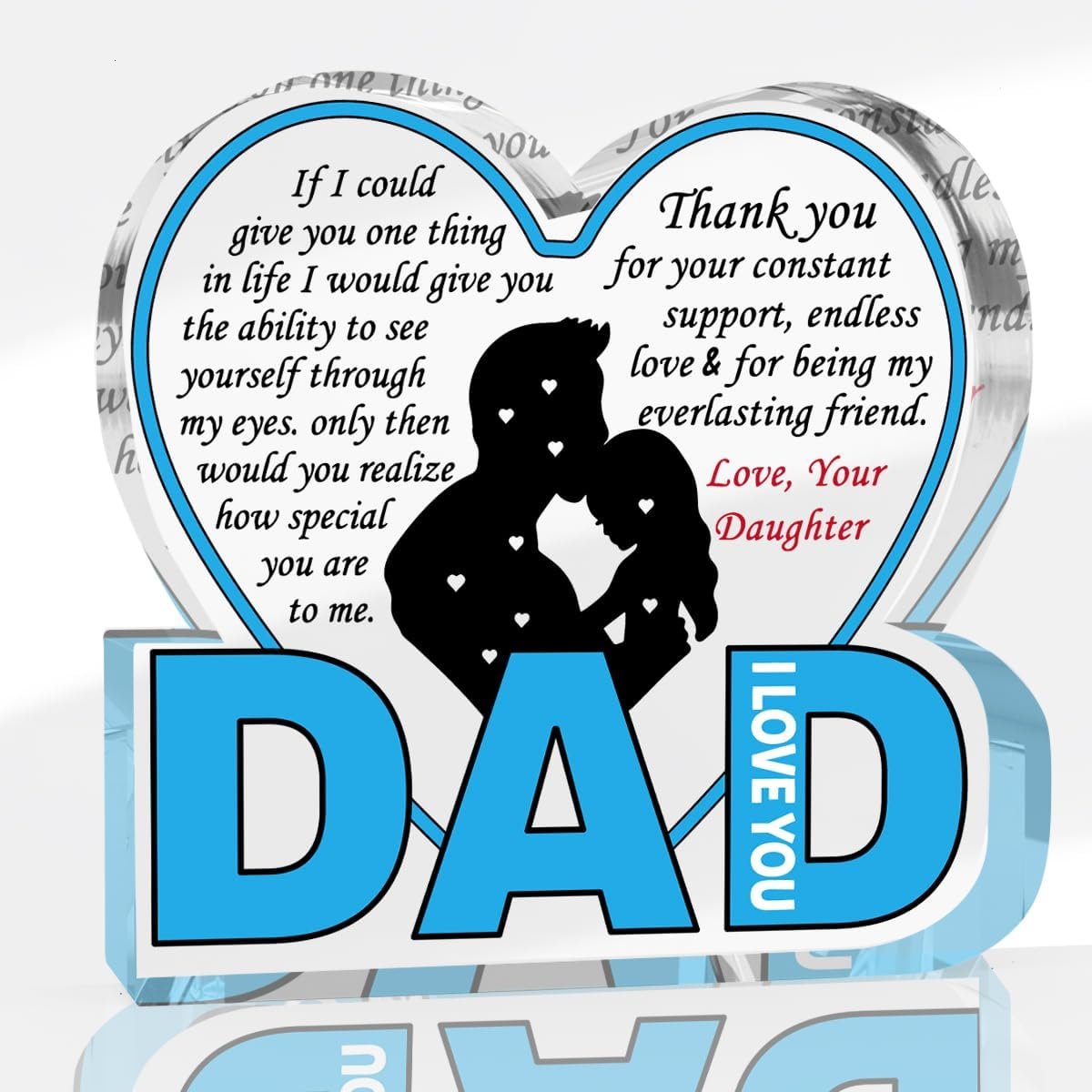 Best Dad Ever Gift from Daughter Son – Acrylic Heart-Shaped Plaque Father’s Day Birthday Gift – Unique Keepsake Desk Decor with Personalized Message