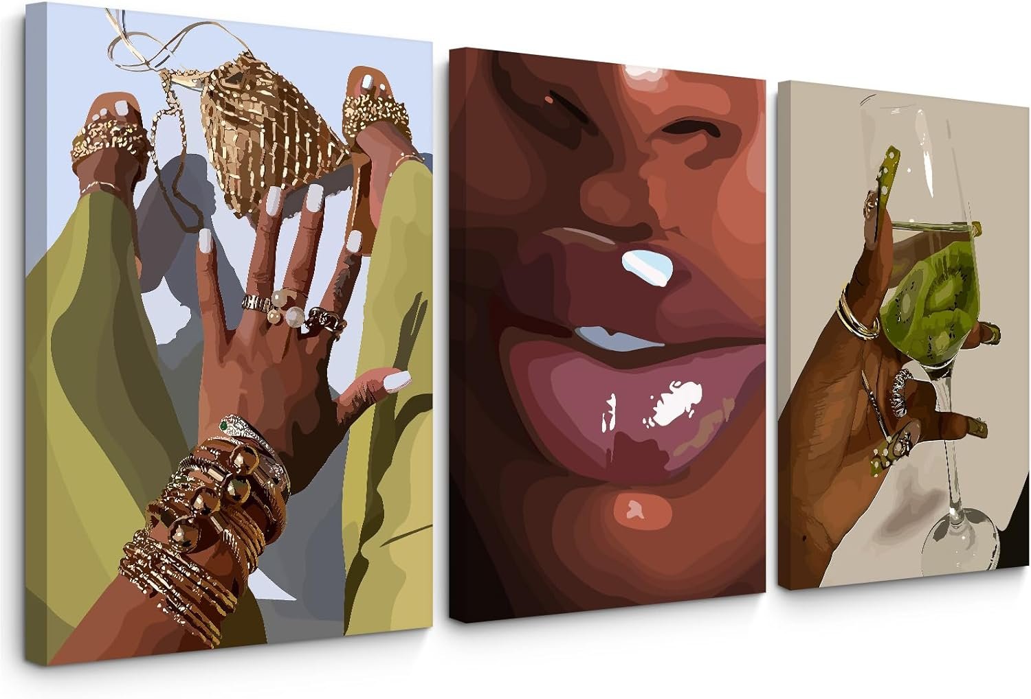 Black Girl Wall Art African Woman Canvas Wall Decor American Black Women Wall Art Black Female Pictures Fashion Abstract Poster for Home Bedroom 12×16 Inch Framed Set of 3