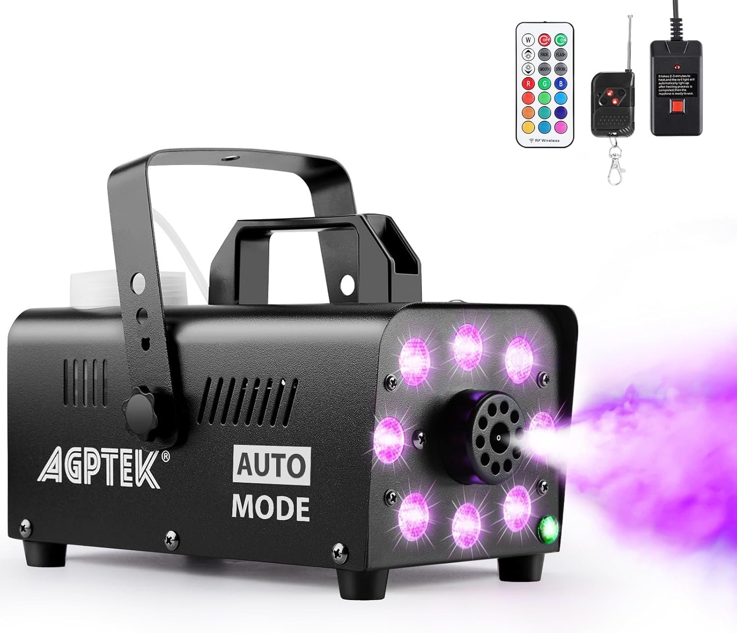 AGPTEK Fog Machine, Smoke Machine with 13 Colorful LED Lights Effect, Auto Mode 4000CFM Fog with 1 Wired Receiver and 2 Wireless Remote Controls, Perfect for Wedding, Halloween, Party and Stage Effect