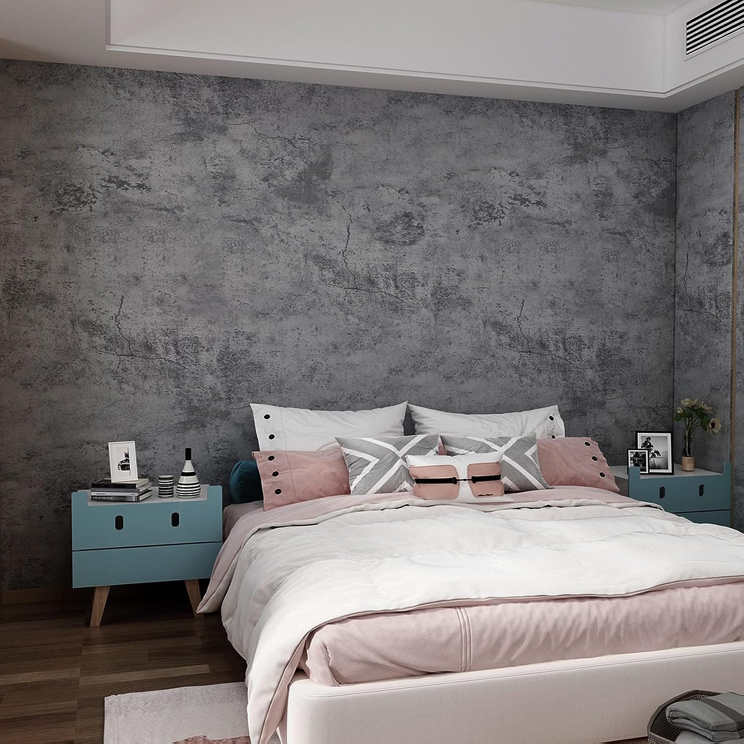 16″×354″ Grey Blue Concrete Contact Paper 3D Extra Thick Faux Cement Concrete Wallpaper Peel and Stick Vinyl Textured Removable Adhesive Sticky Wall Tile Sticker for Kitchen Countertop Gym Bathroom