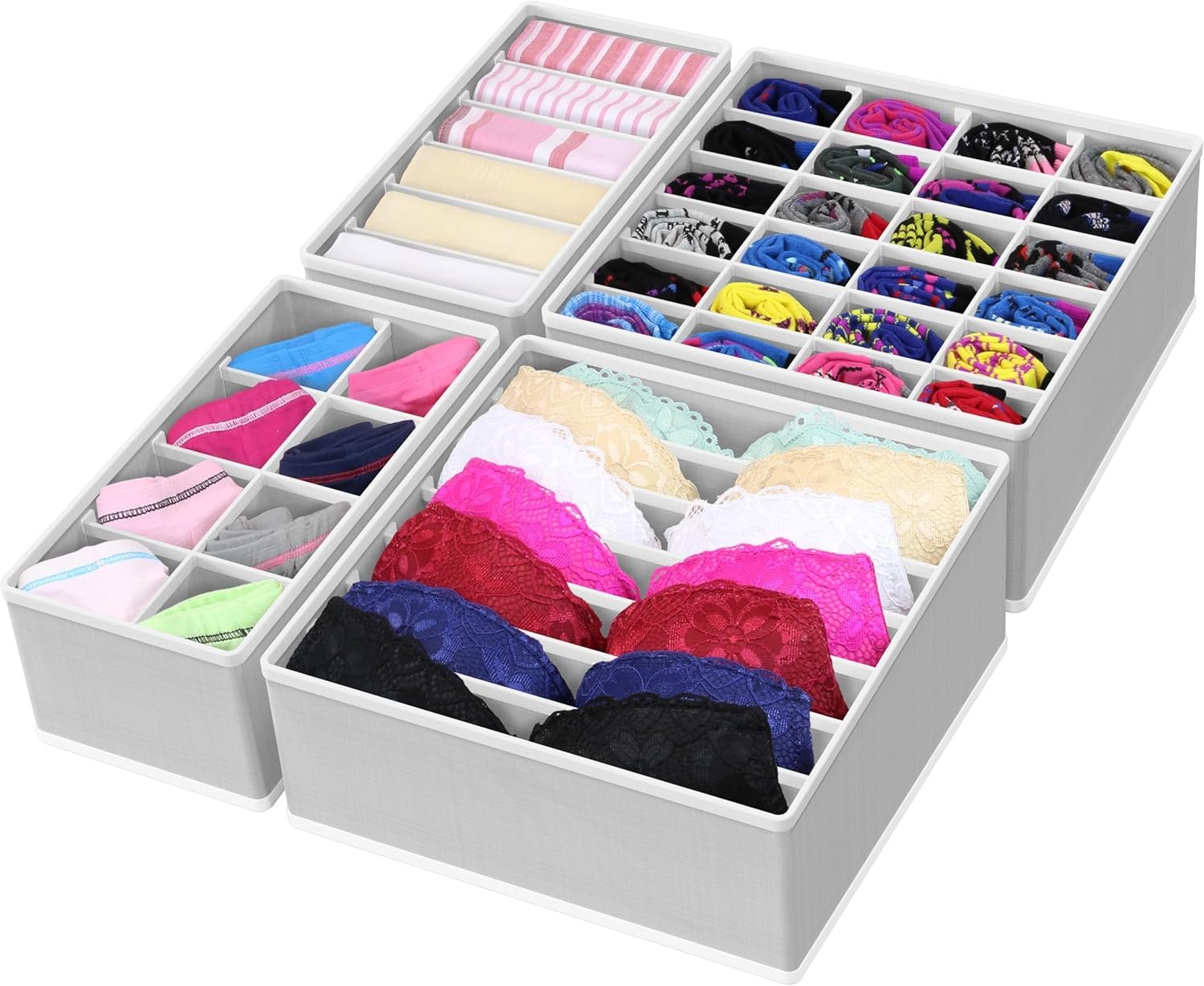 Simple Houseware 4-Pack Drawer Organizer Set – Closet Dividers for Underwear, Socks, Bras, Scarves, Ties – Foldable Non-Woven Storage Boxes, Gray