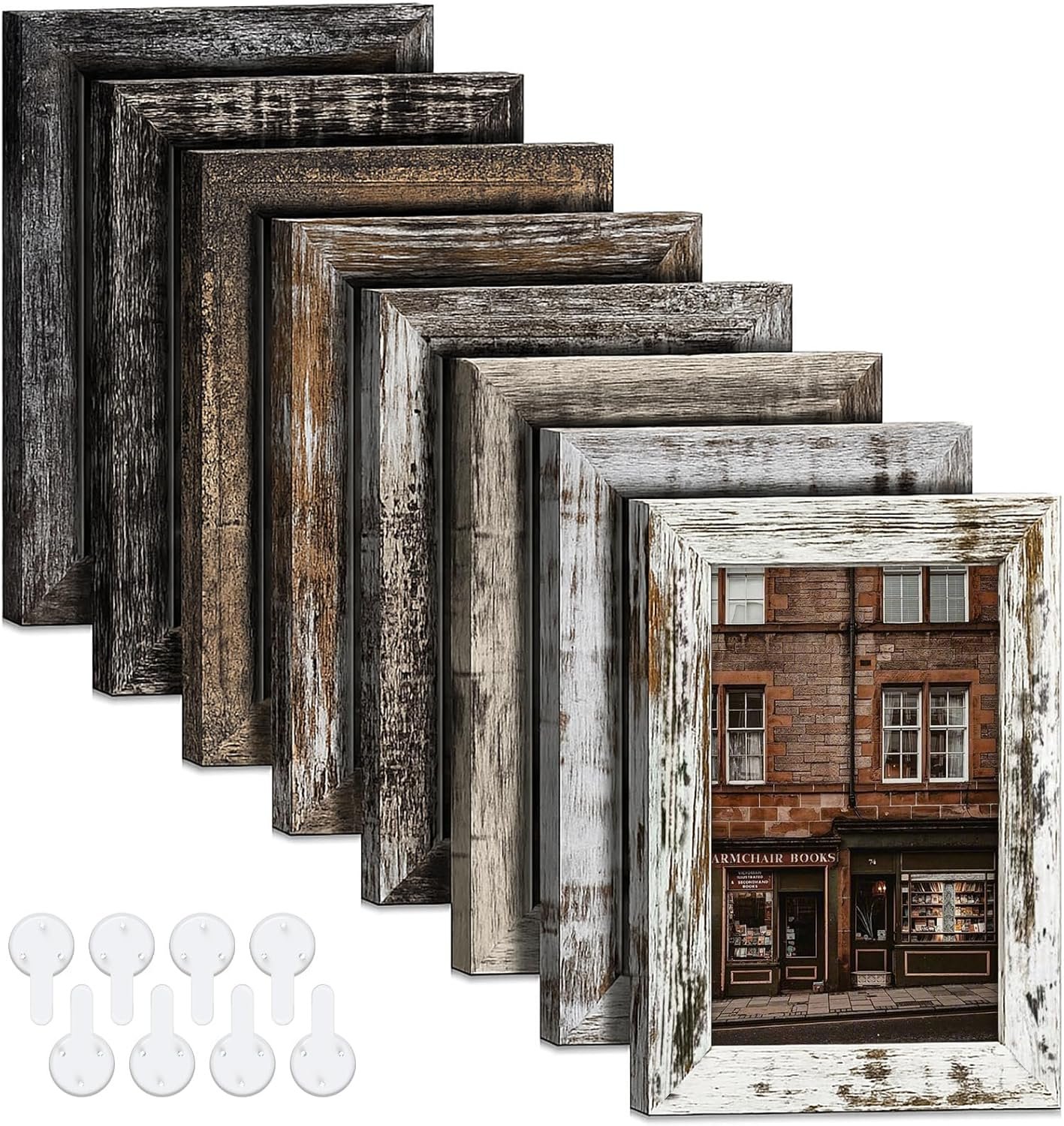 4×6 Picture Frames Set of 8, Vintage Rustic Farmhouse Industrial Style Photo Frames, High Definition Real Glass, for Tabletop or Wall Hanging