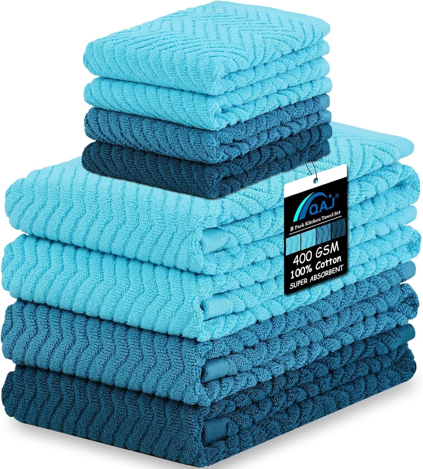 100% Cotton Kitchen Towels and Dishcloths Set, Pack of 8 Super Absorbent 16″ x 25″ Kitchen Towels and 13″ x 13″ Dish Cloths (400 GSM)