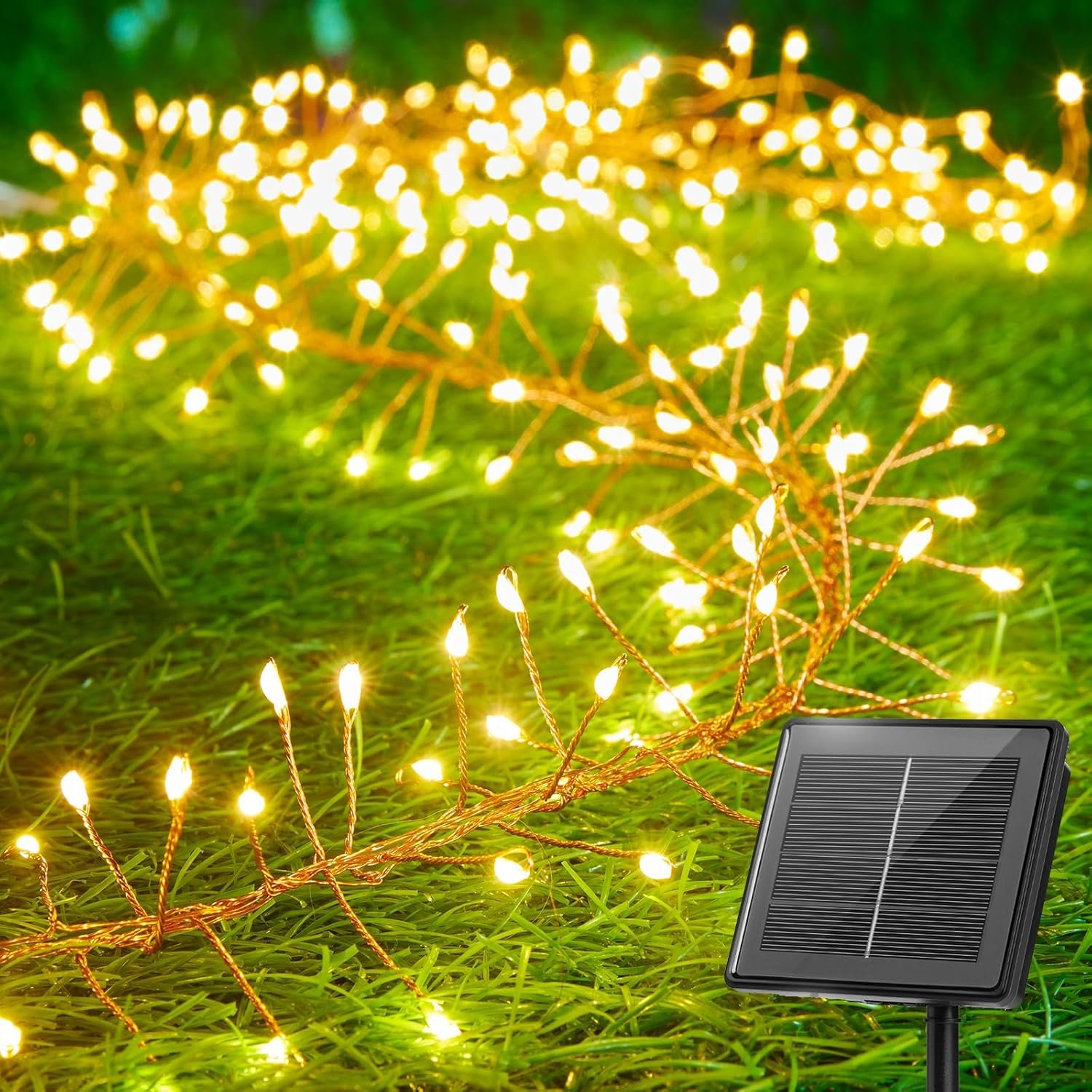 10Ft 120 LED Solar Christmas Lights Outdoor Waterproof, 8 Modes Solar String Lights Outdoor Waterproof Firecracker Twinkle Fairy Light for Patio Balcony Christmas Decoration, Warm White