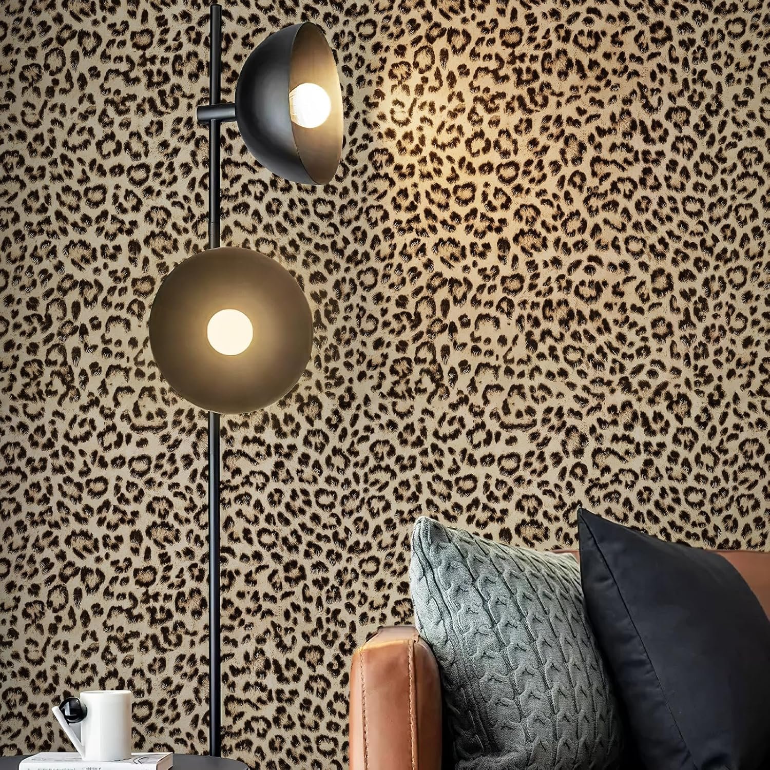 JiffDiff Leopard Print Peel and Stick Wallpaper, Waterproof Removable Self Adhesive Textured Wall Paper, Yellow Unique Funky Cheetah Contact Paper for Bedroom and Bathroom 240″X17.3″(28.8 sq. ft)