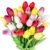 Winlyn 28 Pcs Multicolor Tulips Artificial Flowers Faux Tulip Stems Real Feel PU Tulips Easter Spring Wedding Bouquet Centerpiece Floral Arrangement Cemetery Table Décor 14″ Tall