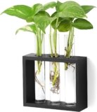 Mkono Wall Hanging Plant Propagation Glass Planter Station 3 Tubes with Wood Stand Flower Vase Desktop Terrarium for Propagating Hydroponic Cutting Plants, Home Office Decoration, Black