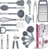 LDC Cooking Utensils Set BPA Free, Food Grade – Heat Resistant Non-Stick Cooking Set with Stainless Steel Handles, Kitchen Essential Tools and Gadgets, 23 Piece – Grey